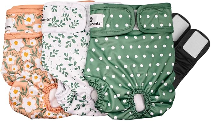 Pet Parents® Washable Dog Diapers (3pack) + Extendrs® of Durable Doggie Diapers, Premium Dog Diapers Female (Medium, Daisy)