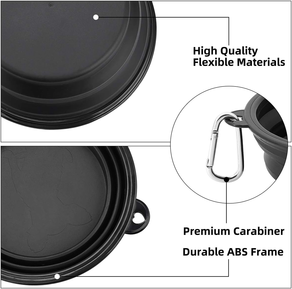 Kytely Large Collapsible Dog Bowls 2 Pack - Black & Black - image 3