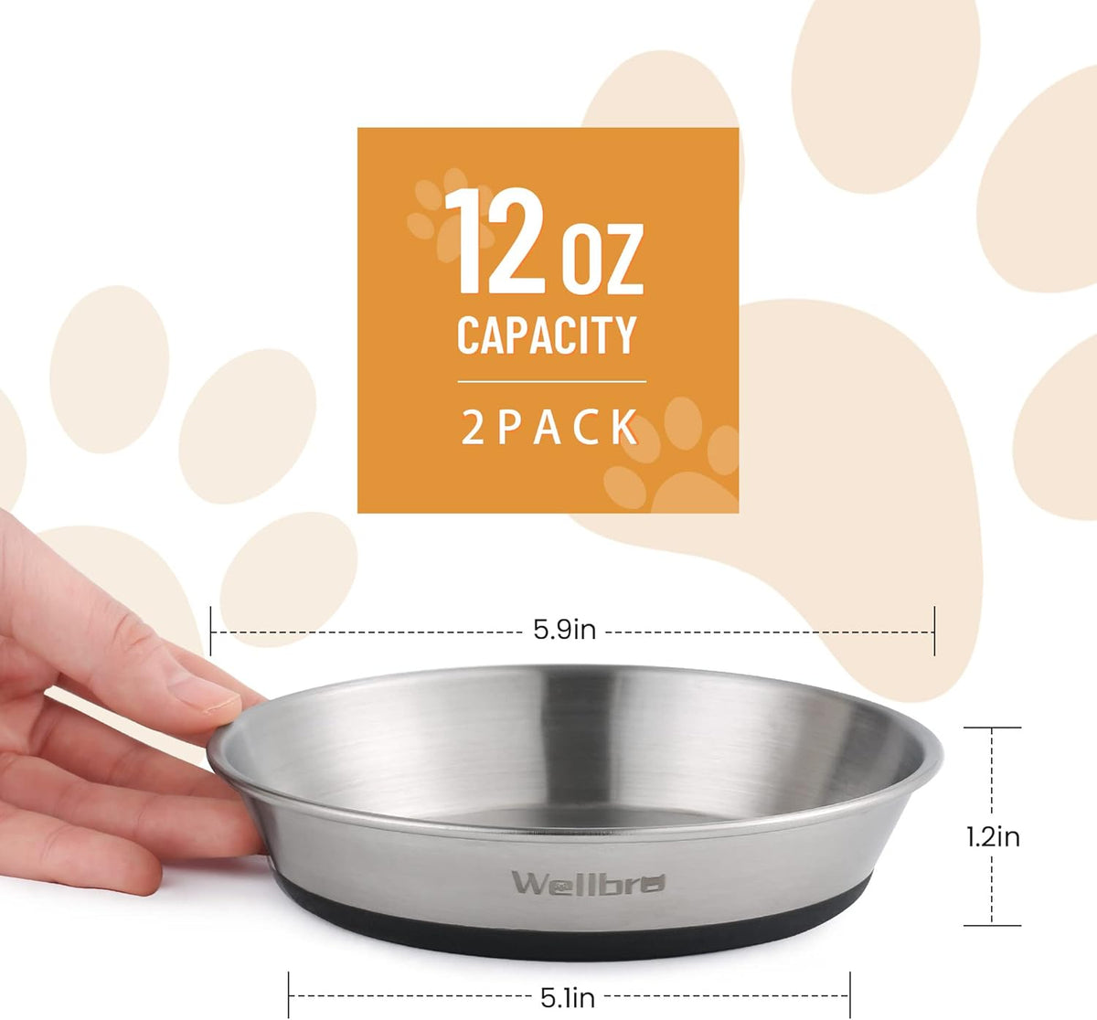 Cat Bowls, 304 Stainless Steel Non-Slip Wide Shallow - 4 Non-slip Bowls - image 2