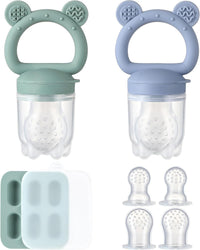 2 Pack Silicone Baby Fruit Feeder with Mini Freezer Tray - Blue/Green
