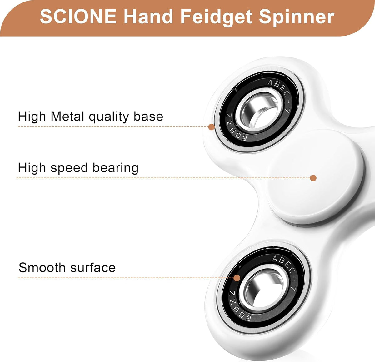 SCIONE Fidget Spinner Toy 1 Pack - White - image 2