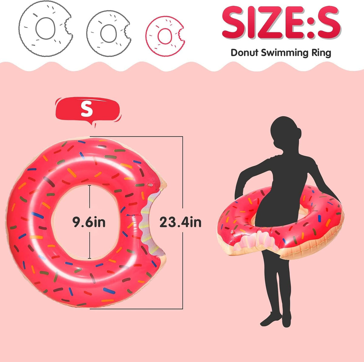 DMAR Donut Pool Float, Donut Tube & Ring for Beach & Pool - 23.4in Strawberry Pink - image 2
