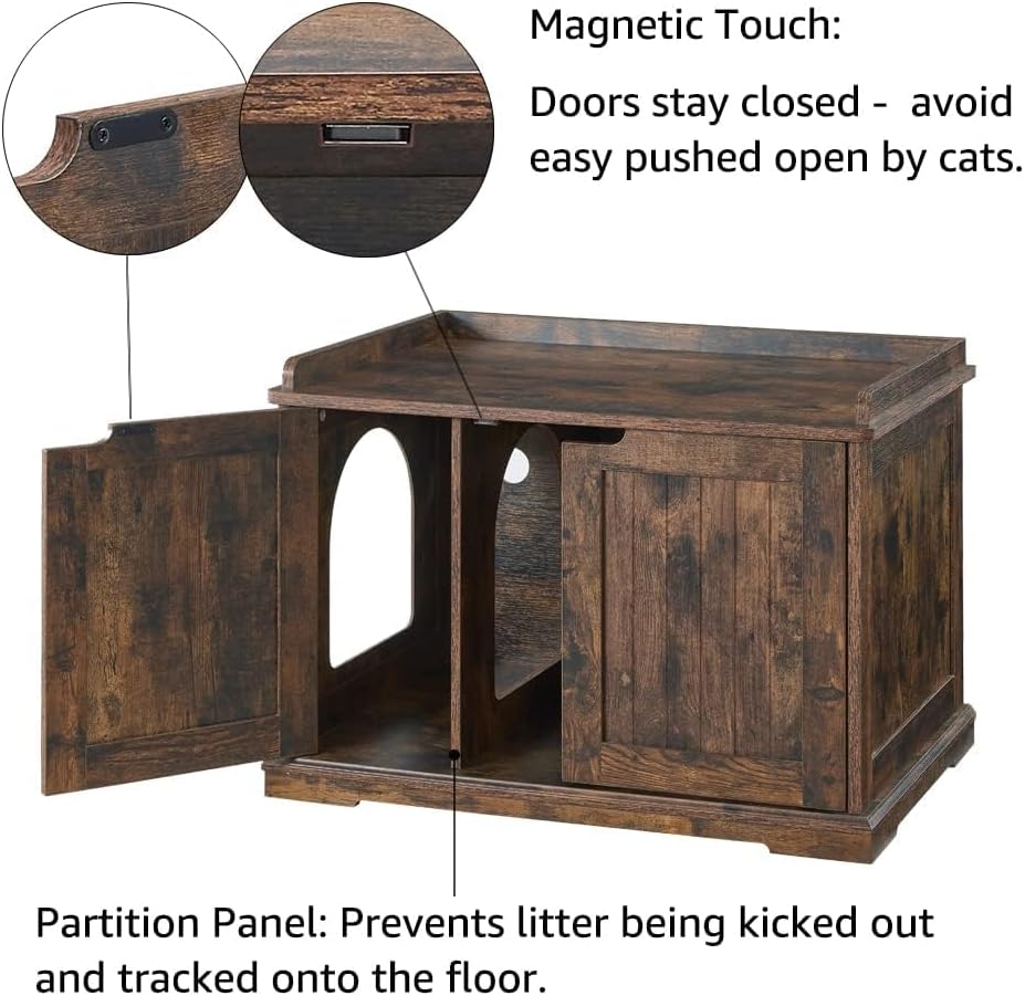 unipaws Cat Litter Box Enclosure Furniture - Rustic / No Top Open - image 4