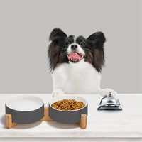 SPUNKYJUNKY Ceramic Dog and Cat Bowl with Wood Stand Non-Slip Matte - 1.7 cups / White-Grey × 2 - image 3