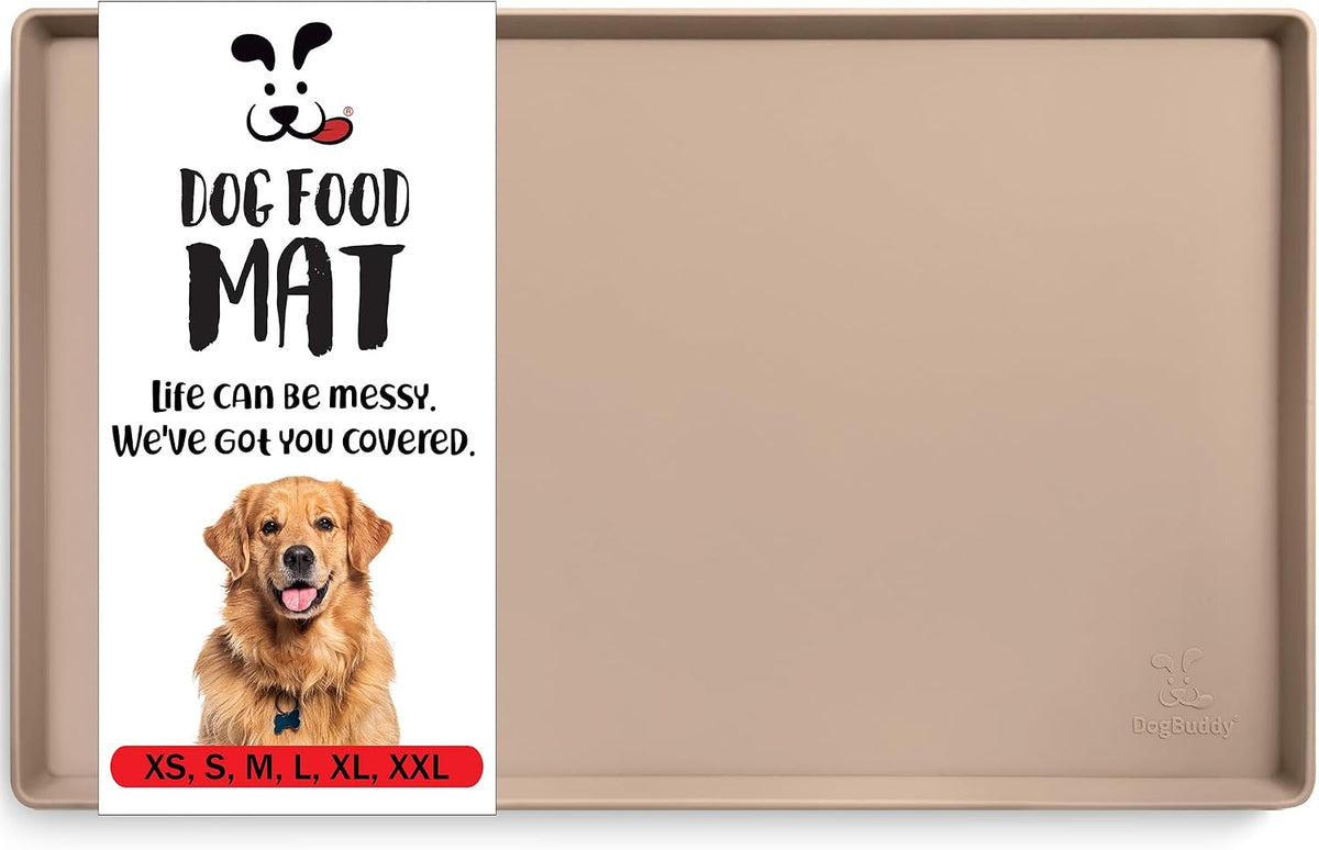 DogBuddy Dog Food Mat, Waterproof Silicone Pet Bowl Mats with Raised Edge – Essentials for Dogs - Medium: 21" x 14" / Taupe