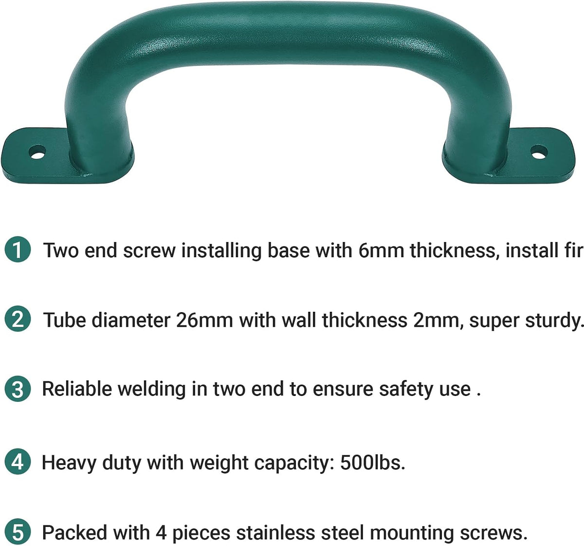 Purife 10 inch matte black metal playground safety handles, 2 pack with screws - view 7