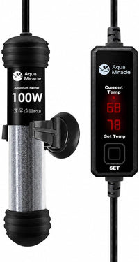 AquaMiracle 100W Small Aquarium Heater Dual LED Display for 10-20 Gal - For 10-20 Gal Aquariums