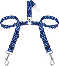 SlowTon Double Dog Seat Belt for Car with Elastic Bungee Buffer - I.Blue Paws / 2 Small in 1