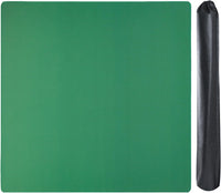 Gustaria green mahjong mat on a square table with tiles and 3 dice