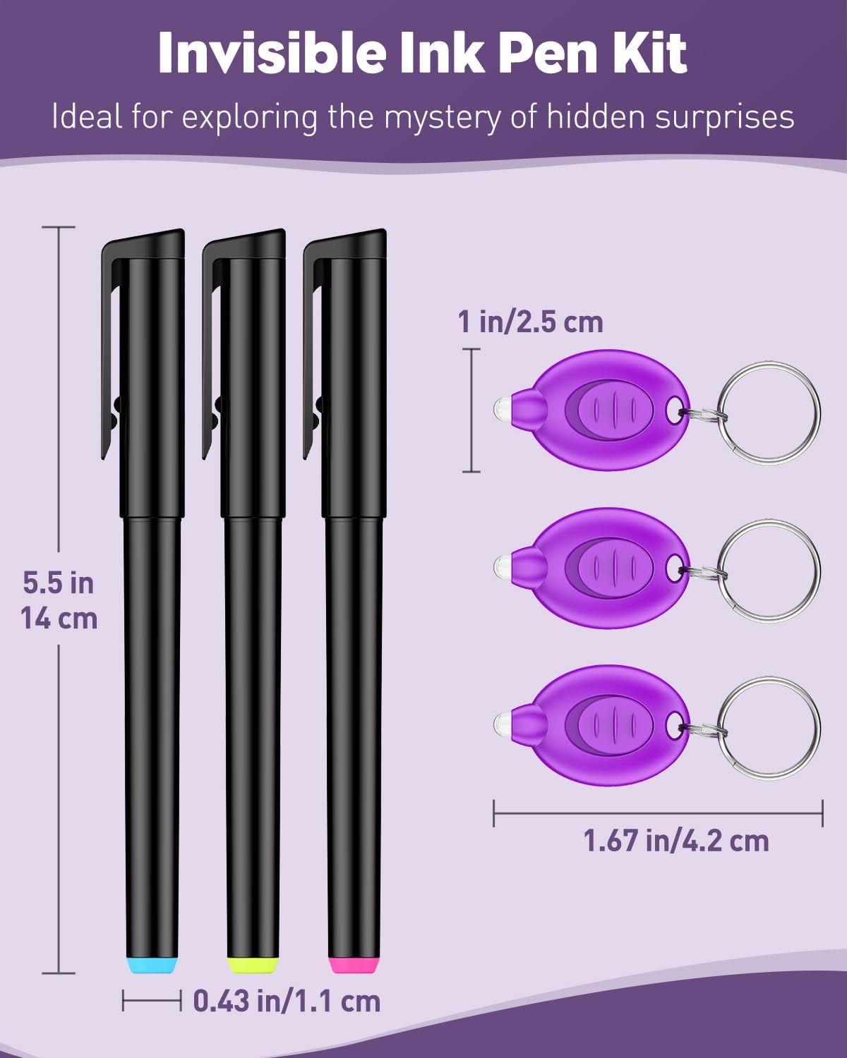 Uniclife invisible ink pen set with 3 spy pens and 3 UV LED keychain flashlights - view 3
