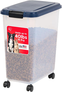 IRIS USA Airtight Pet Food Storage Rolling Container - 40 lbs / Navy