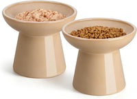 vancasso 2-Pack 6.2" Wide Elevated Cat Bowls - Brown / Double Food Bowl Set