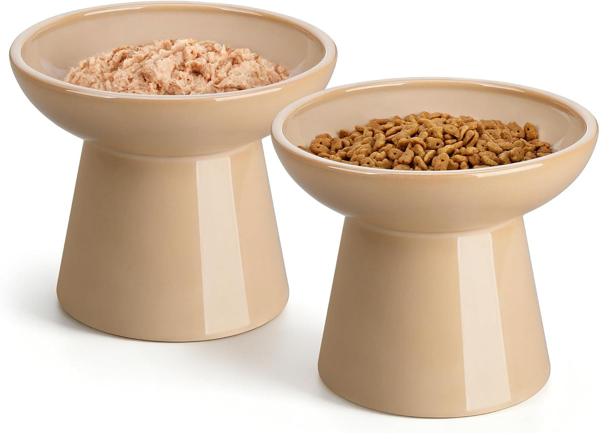 vancasso 2-Pack 6.2" Wide Elevated Cat Bowls - Brown / Double Food Bowl Set