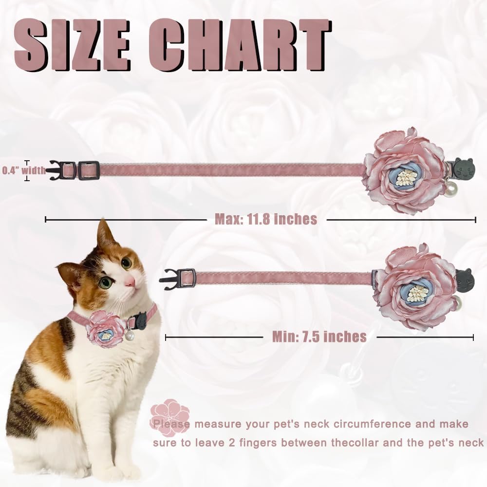 Fupo Cat Collar, Breakaway Adjustable with Bell& Flower - PINK #2 - image 3