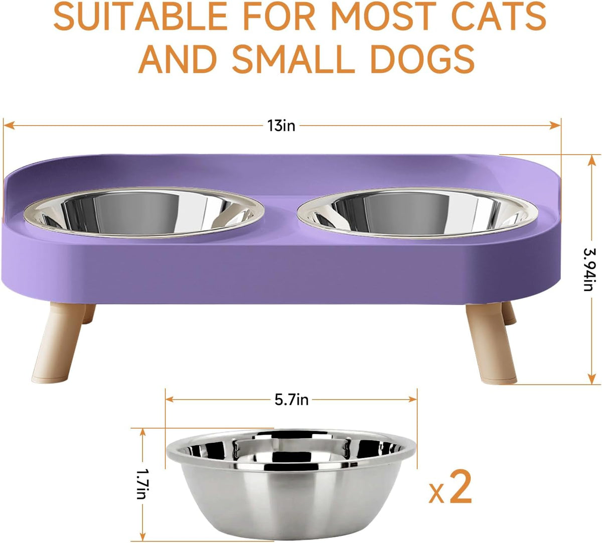Elevated Cat Bowl, Raised Cat Food and Water Bowl Set for Indoor Cats, Splash Proof with 2 - Cat Bowls-Purple - image 4