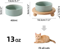 Cat Bowls Set of Two, 5.1” Ceramic Cat Food Bowls - Light Green / Bowl+Tray - 5.1" - image 3