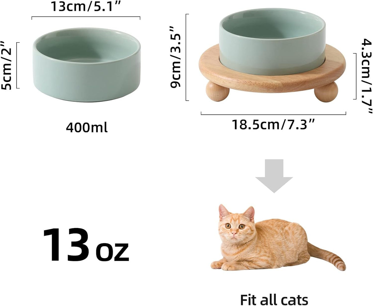 Cat Bowls Set of Two, 5.1” Ceramic Cat Food Bowls - Light Green / Bowl+Tray - 5.1" - image 3
