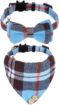 Faleela Breakaway Cat Collar with Bells - Blue bow+bandana