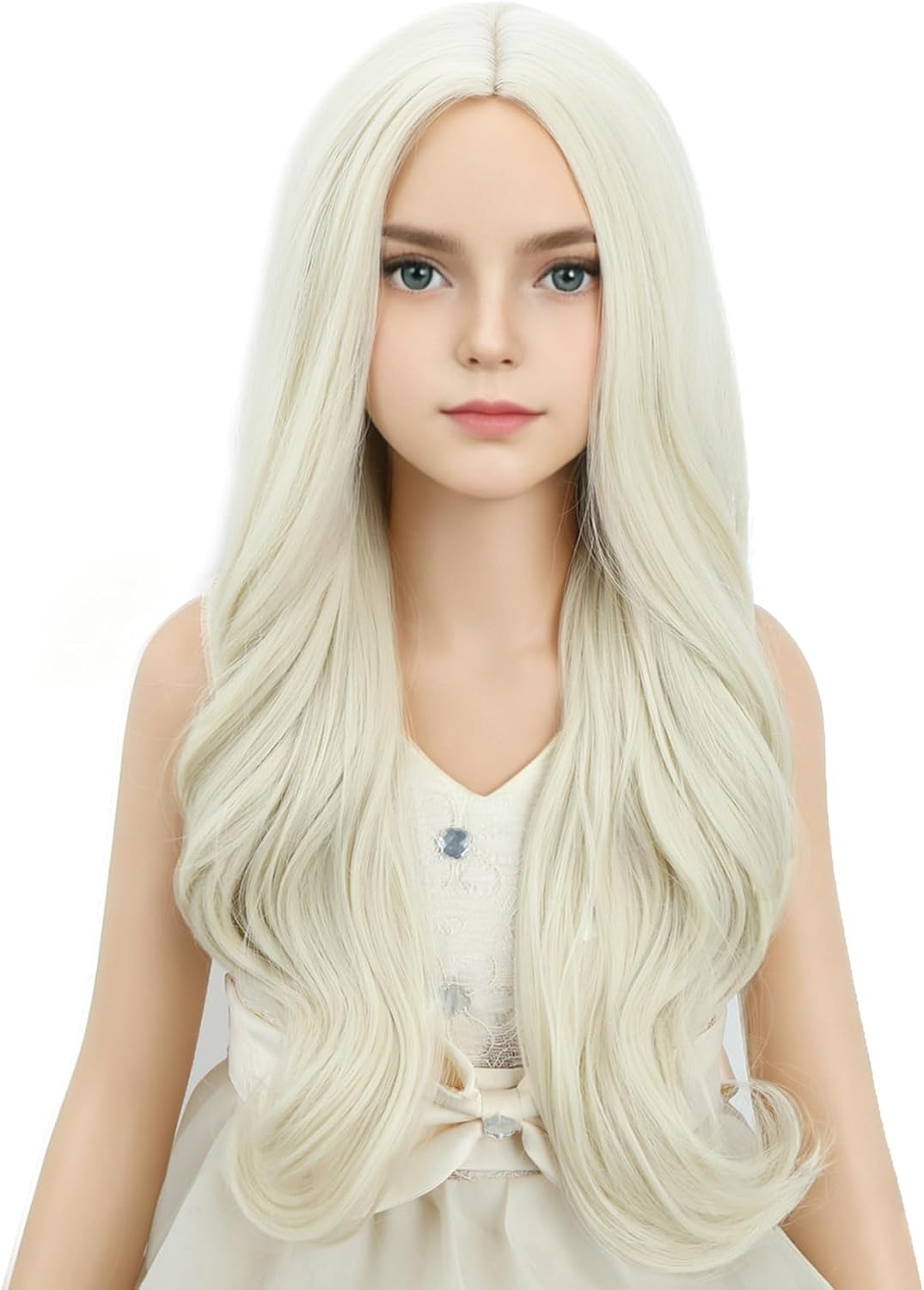 DUDUWIG long black wavy curly middle part wig for kids with wig cap - view 29