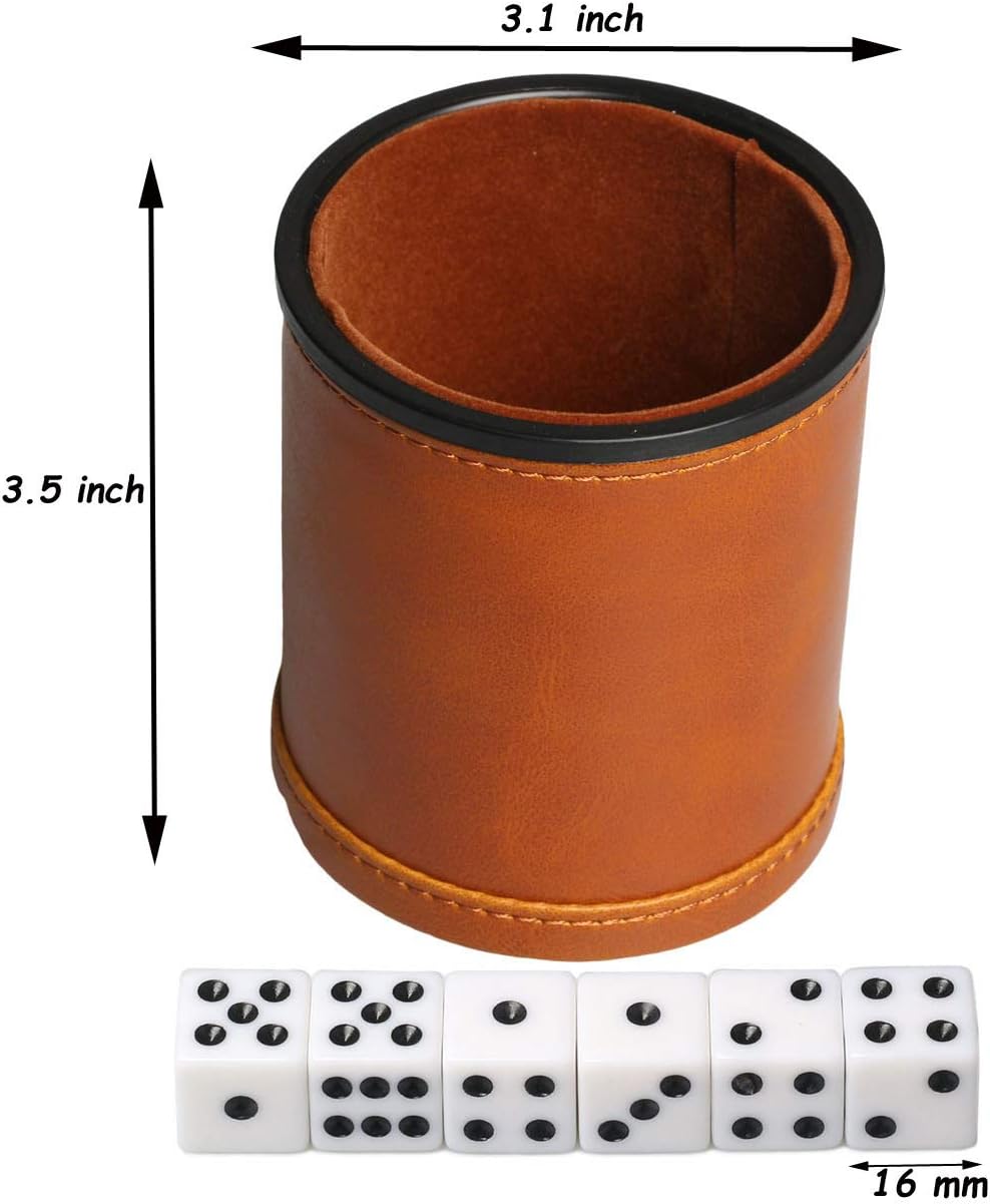 Leatherette Dice Cup with Lid Includes 6 Dices - Brown-1 - image 3