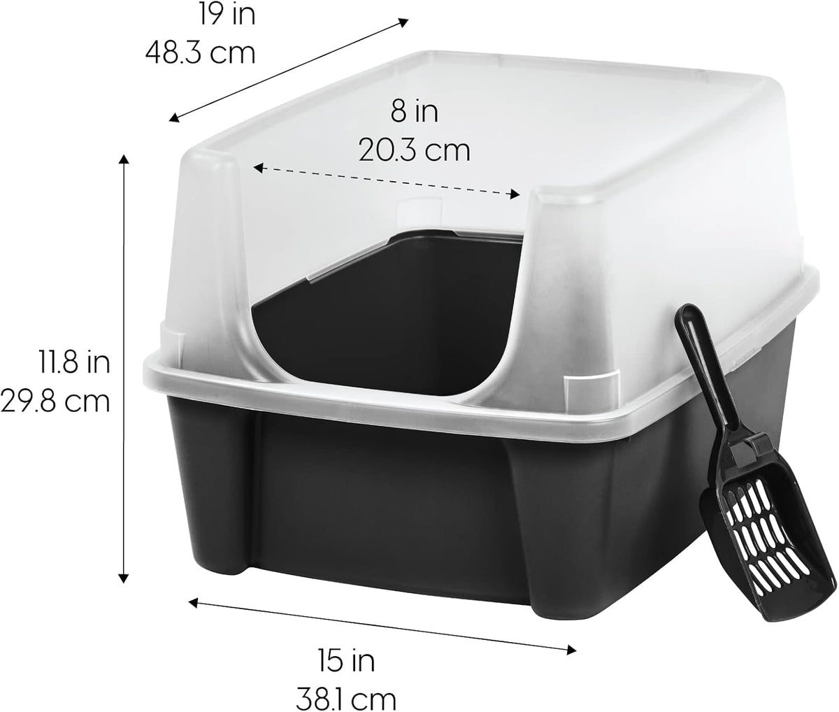IRIS USA High Sided Cat Litter Box, Scatter Shield - Large / Black - image 2