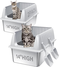 Cat Litter Box Stainless Steel XL with Lid, Enclosed Metal Extra Large Litter Box Pan High Sided with Scoop for Big Cats, Non-Sticky, Anti-Urine Leakage, Easy Cleaning