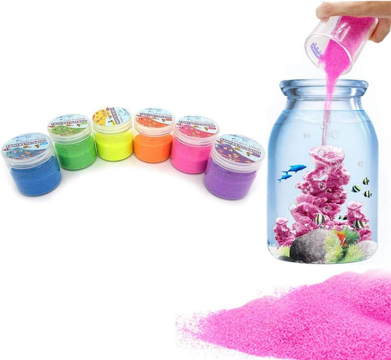 JULAN 6 Pack Magic Sand - Space & Colored Sand Toys for Kids & Adults - 6 Colors – Daily Care for Fish