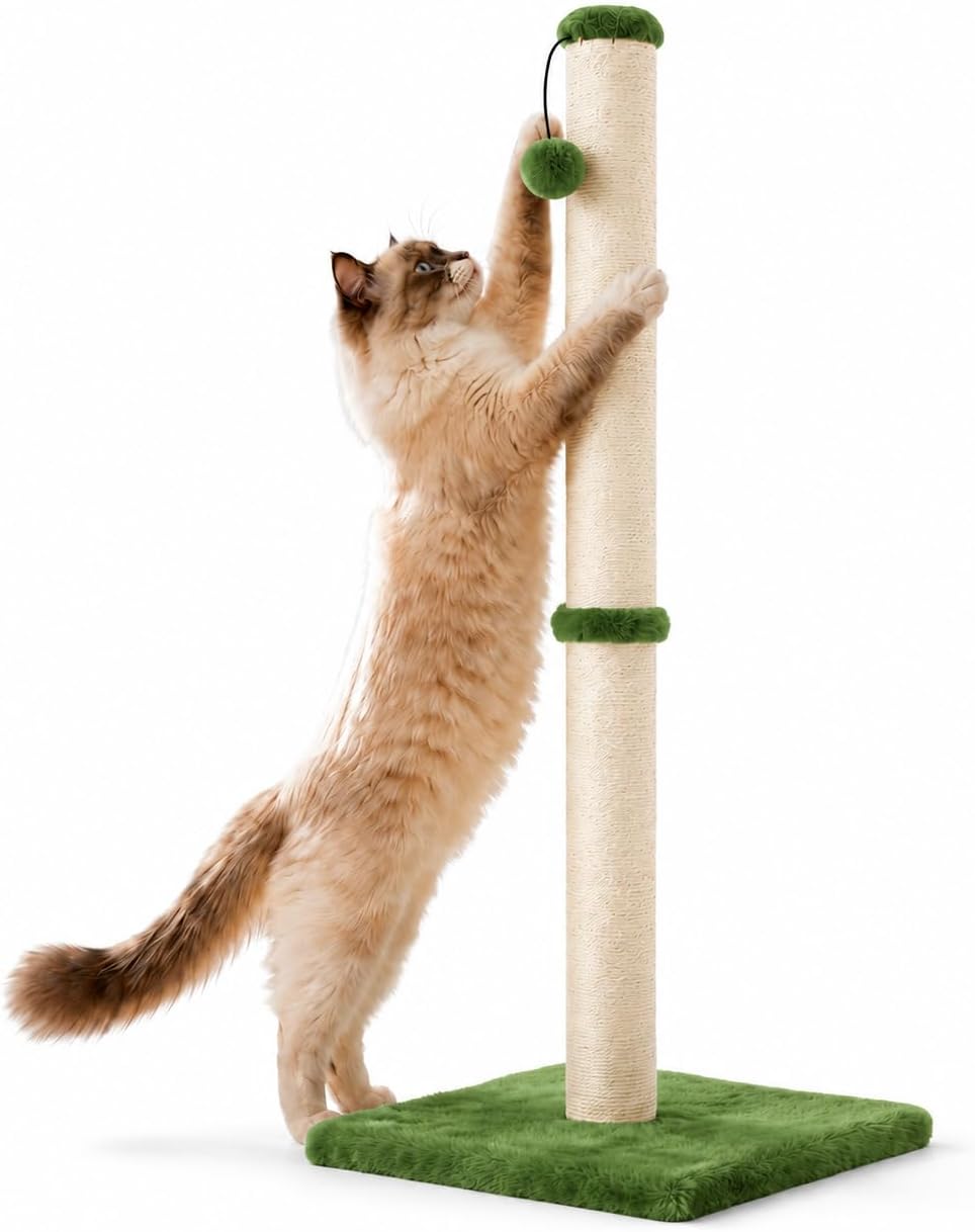 Dimaka Tall Cat Scratching Post Tree Scratcher with Sisal Rope - Green / 34 inches for Large Cats