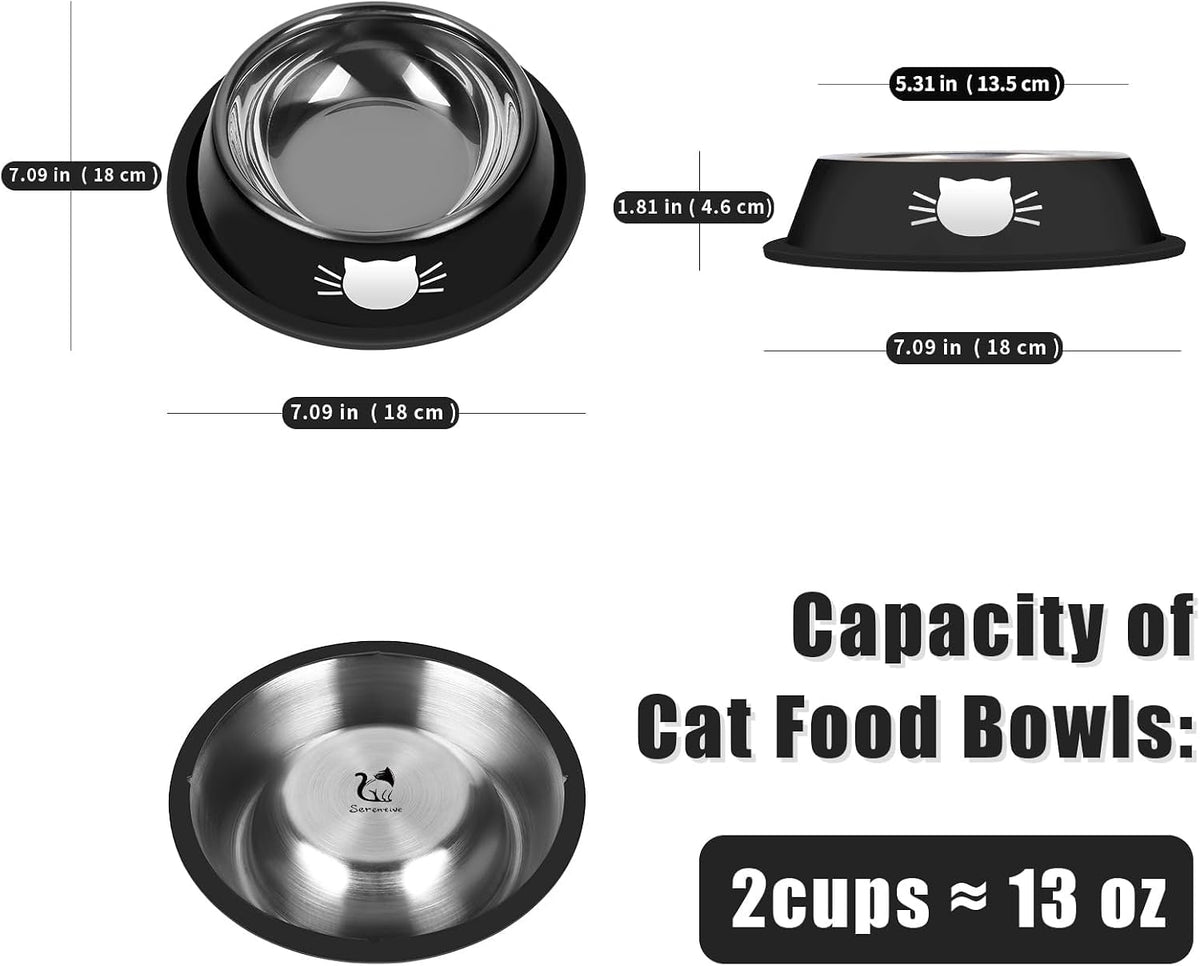 Serentive 2 Pcs Non-Slip Stainless Steel Small Cat Food Bowls - Black / 13 oz - image 2