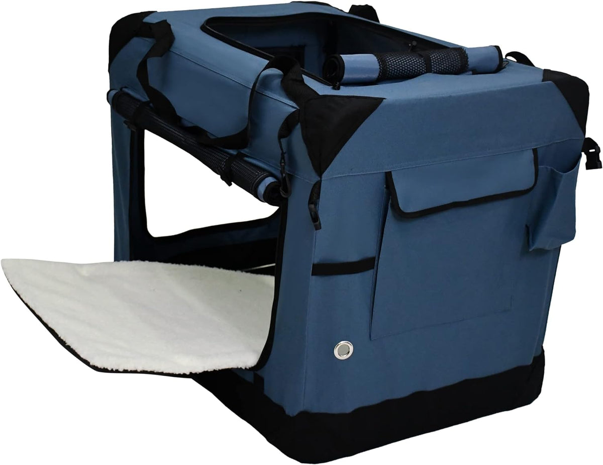 EliteField 4-Door Folding Soft Dog Crate with Curtains – Essentials for Dogs - Blue Gray / 36.0"L x 24.0"W x 28.0"H - image 3