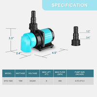660GPH Aquarium Return pump with LCD display controller - 400GPH,15W - image 2