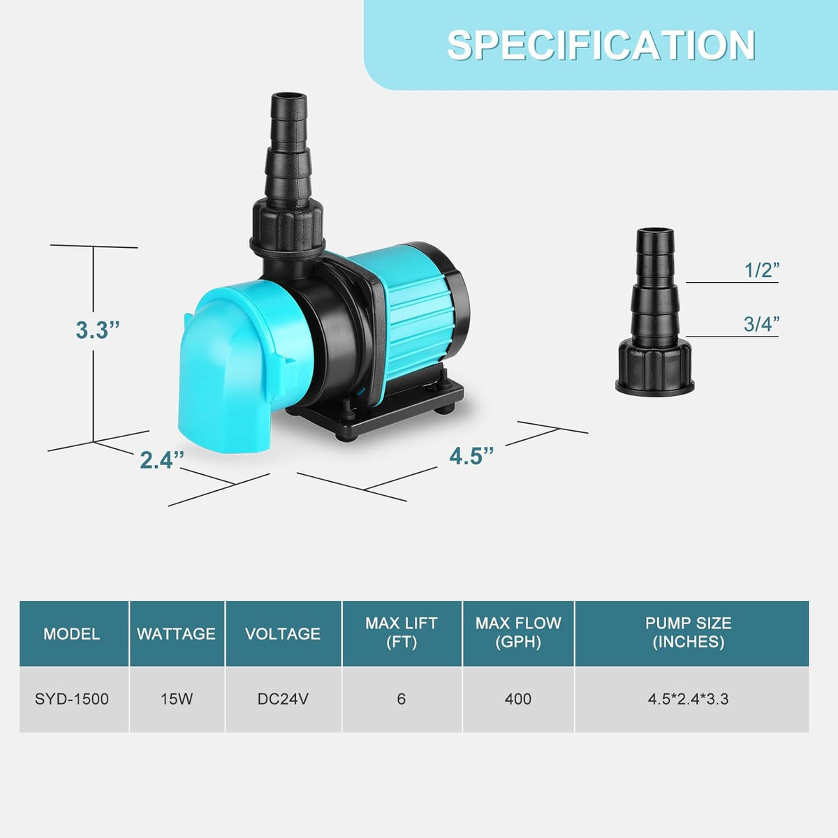 660GPH Aquarium Return pump with LCD display controller - 400GPH,15W - image 2
