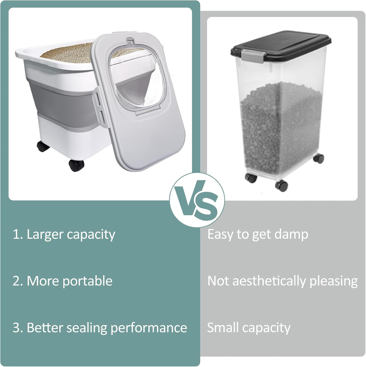 Collapsible Cat Litter Storage Container with Rolling Casters - Gray - image 3