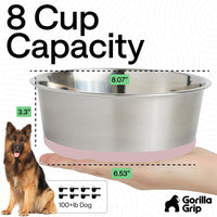 GORILLA GRIP Dog Bowl Set, Food Grade 304 Stainless Steel, 8 Cup - Light Pink / 8 Cup (Set of 2) - image 4