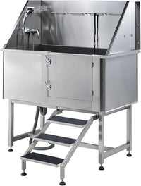 Albott 50 Inch Stainless Steel Dog Washing Station with Non-Slip Steps, Sprayer, Faucet, Soap Box – Professional Pet Bathtub for Small and Medium Pets, Use at Home, Garage, or Grooming (Right Door)