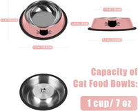 Serentive 2 Pcs Non-Slip Stainless Steel Small Cat Food Bowls - Pink / 7 oz - image 2