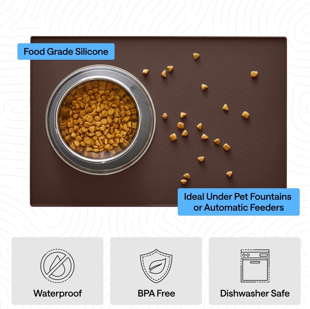 GORILLA GRIP Dog Food Mat, 100% Waterproof Silicone, 16x10 Beige – Essentials for Dogs - Brown / 32"l X 24"w - image 2