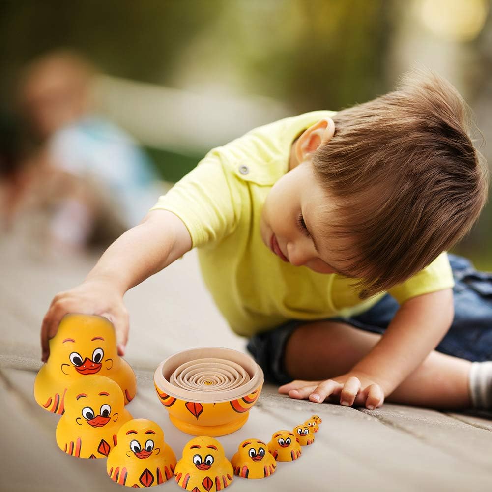 JACE wooden yellow duck nesting dolls, 10-piece hand-painted matryoshka set - view 3