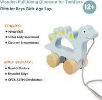 Baby Toys Car,Wooden Pull Along Toy for Toddlers 1 2 3 Year Olds – Fun for Kids & Family - Dinosaur - image 2