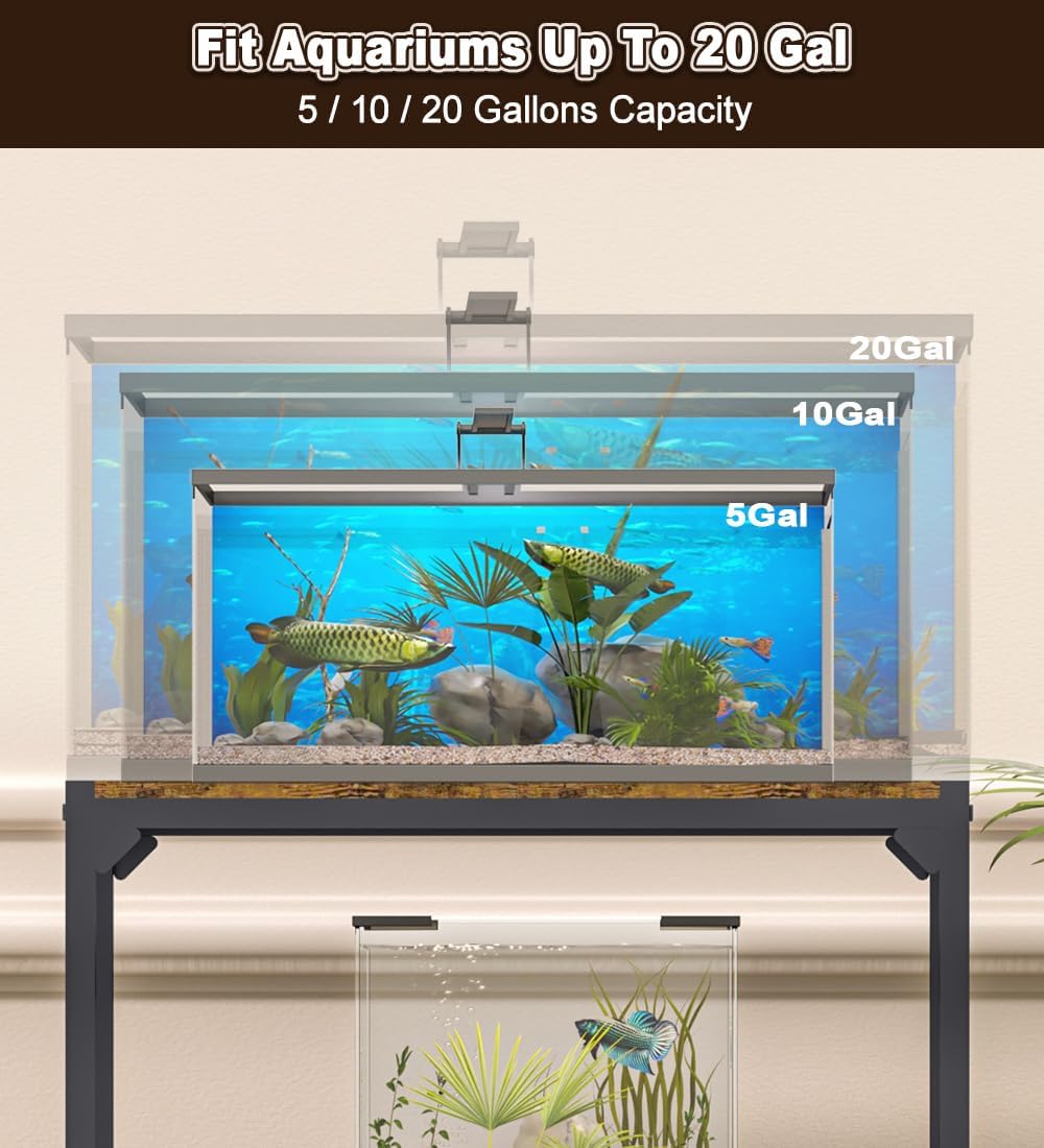 20-30 Gallon Aquarium Stand with 3-Tier Adjustable Storage Shelf – Essentials for Fish - 20 Gal Black - image 4