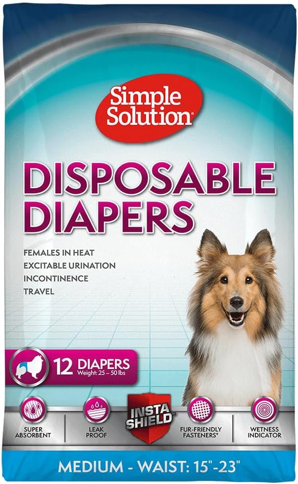Simple Solution Female Dog Diapers, Disposable Dog Diapers - 12 Count / Medium