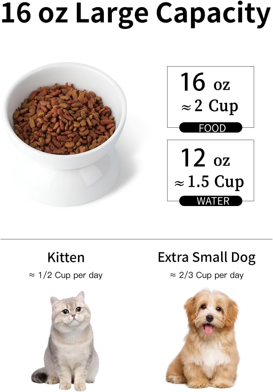 Cat Water Bowl, 15° Tilted and Raised Pet Food Dish - 1 Pack / White - image 3