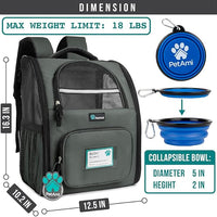 PetAmi Dog Backpack Carrier for Small Large Cat, Pet, Puppy, Ventilated Pet Hiking Backpack Travel Bag, Airline Approved Cat Backpack Carrier, Camping Biking Dog Bag Up to 18lbs Pet, Dark Grey