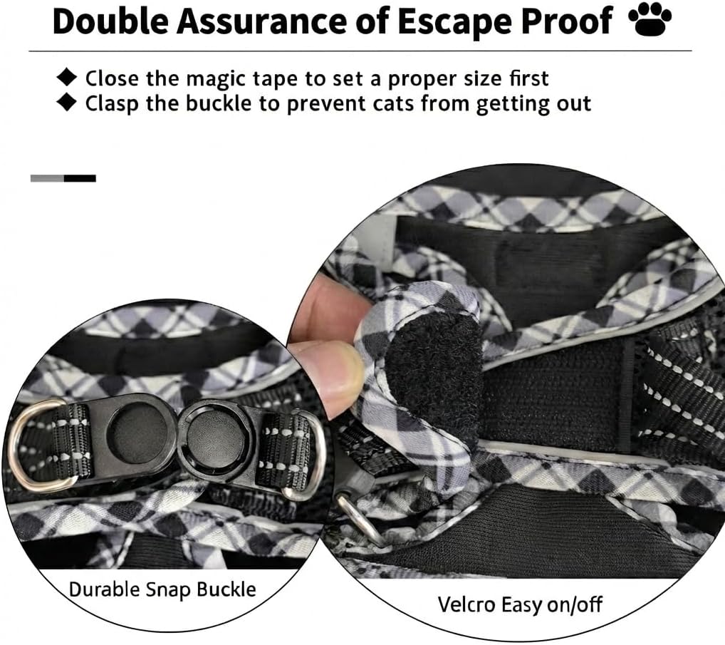 Escape Proof Cat Harness and Leash, Adjustable Vest - Black / M - image 2