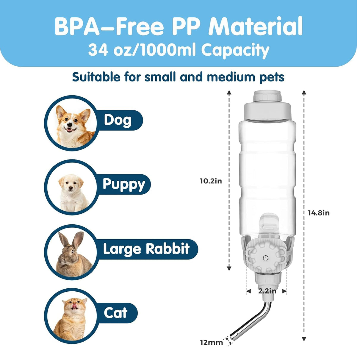 Vannon Water Bottle for Small Animals - 34oz / Grey - image 2