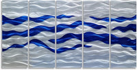 SYGALLERIER Abstract Coastal Metal Wall Art Handcrafted Big 3D Blue and Silver Artwork Modern Sea Waves Pictures Contemporary Sculpture for Living Room Bedroom Bathroom Decor