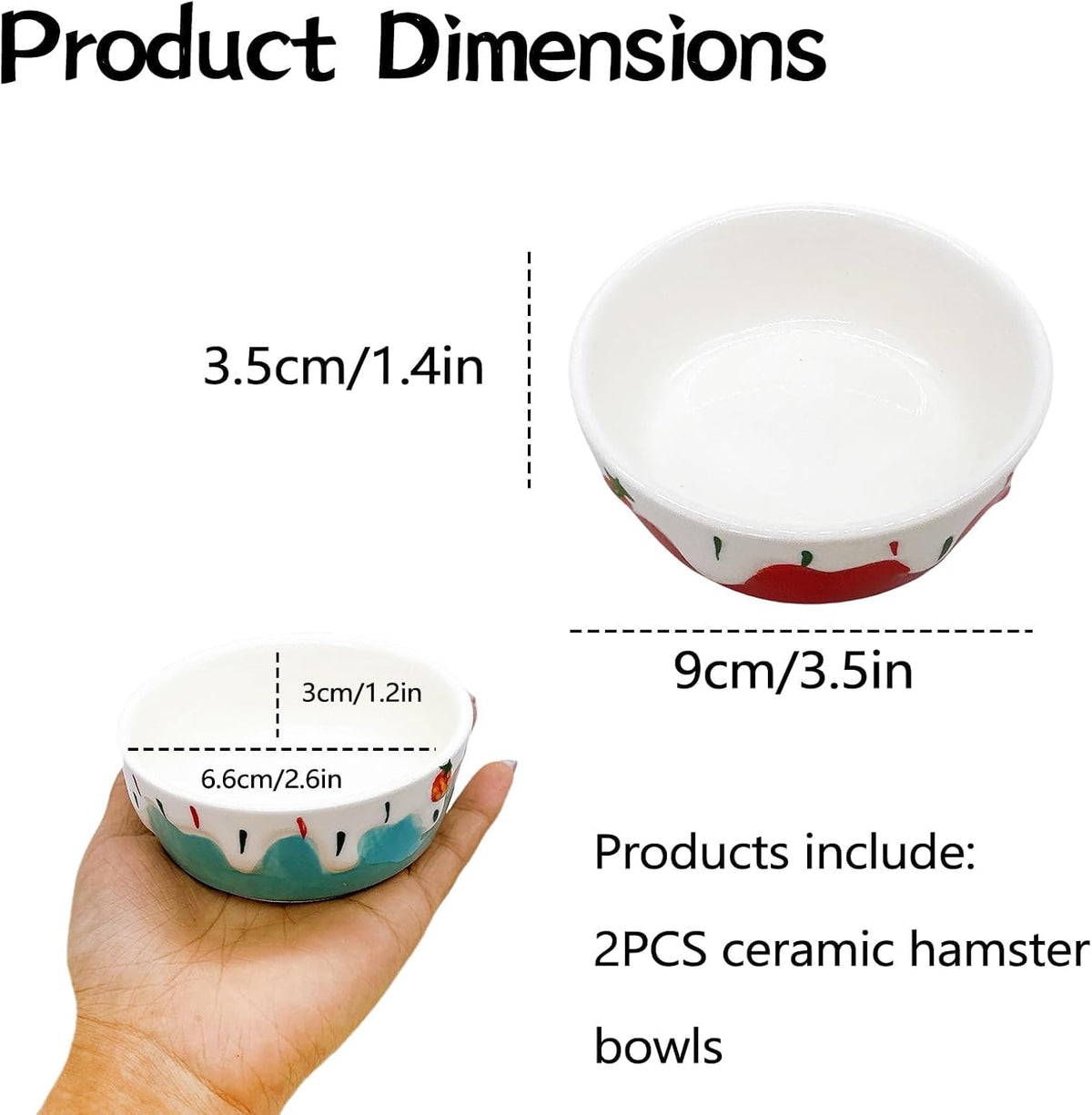 2 Pack Ceramic Guinea Pig Food Bowl Hamster Food Bowls for Gerbil Rat – Essentials for Small Pets - Red + Blue - image 2