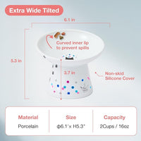 Necoichi Extra Wide Raised Cat Food Bowl, Elevated, Prevent Neck & Whisker Fatigue, Dishwasher and Microwave Safe, No.1 Seller in Japan! (Colorful Dots Limited Edition, Extra Wide Tilted)