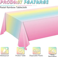 BHEYA pastel rainbow tablecloth with gradient colors on a rectangular party table - view 4