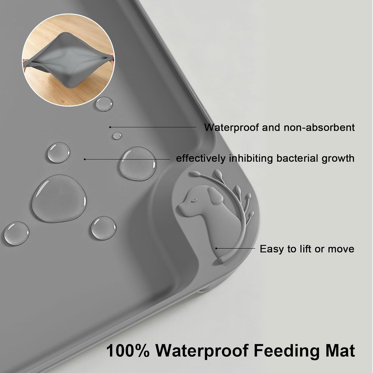 Large Pet Feeding Mat Spillproof Raised Edges Nonslip 24"x16" Beige – Essentials for Cats - Gray / 19"L x 12"W - image 3